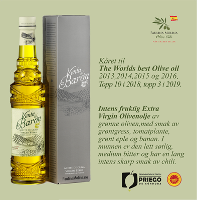 Kåret til The Worlds best Olive oil 2013,2014,2015 og 2016. Topp 10 i 2018, topp 3 i 2019. Intens fruktig Extra Virgin Olivenolje av grønne oliven,med smak av grøntgress, tomatplante, grønt eple og banan. I munnen er den lett søtlig, medium bitter og har en lang intens skarp smak av chili.